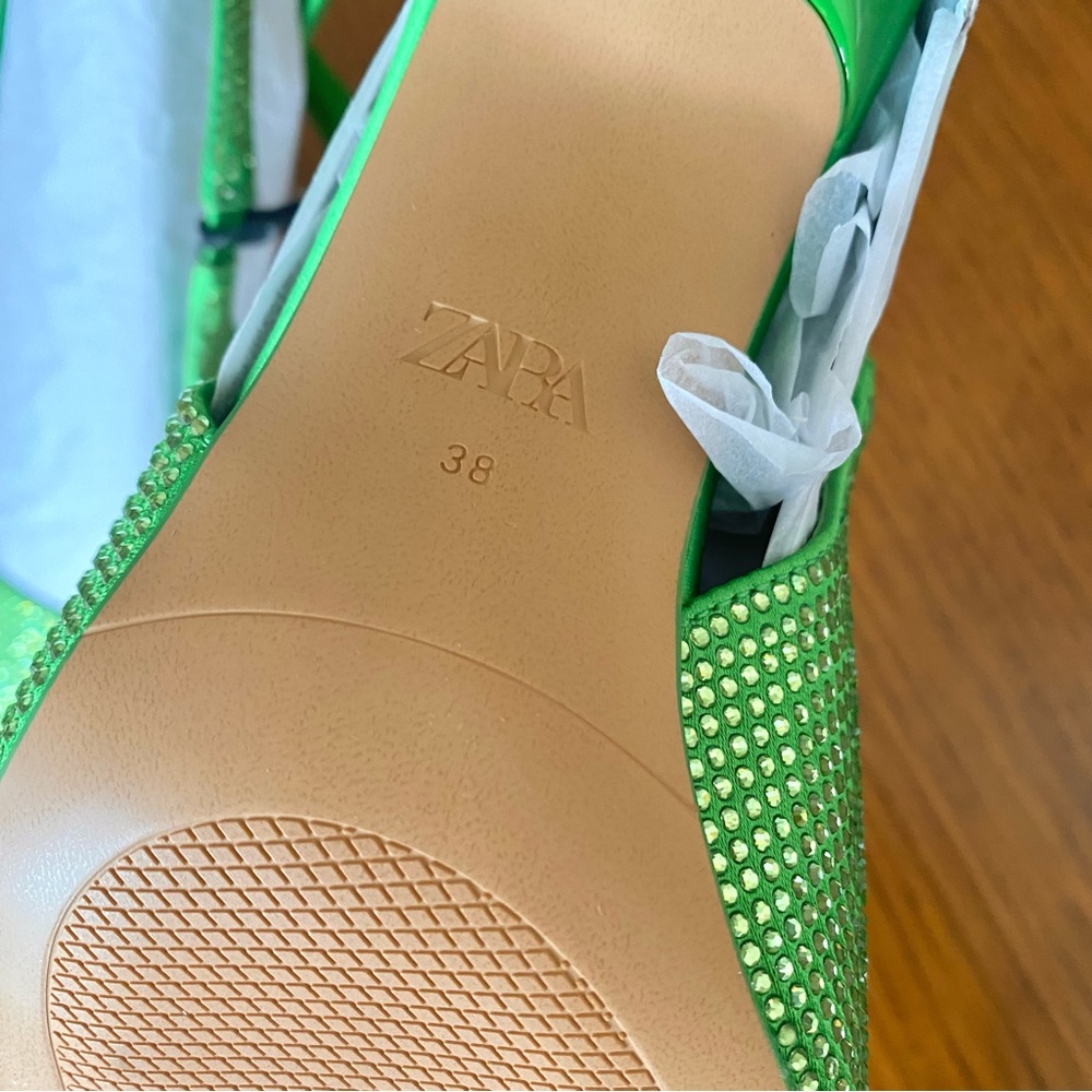 Zara sparkly rhinestone slingback heels bright green crystals - Picture 6 of 6